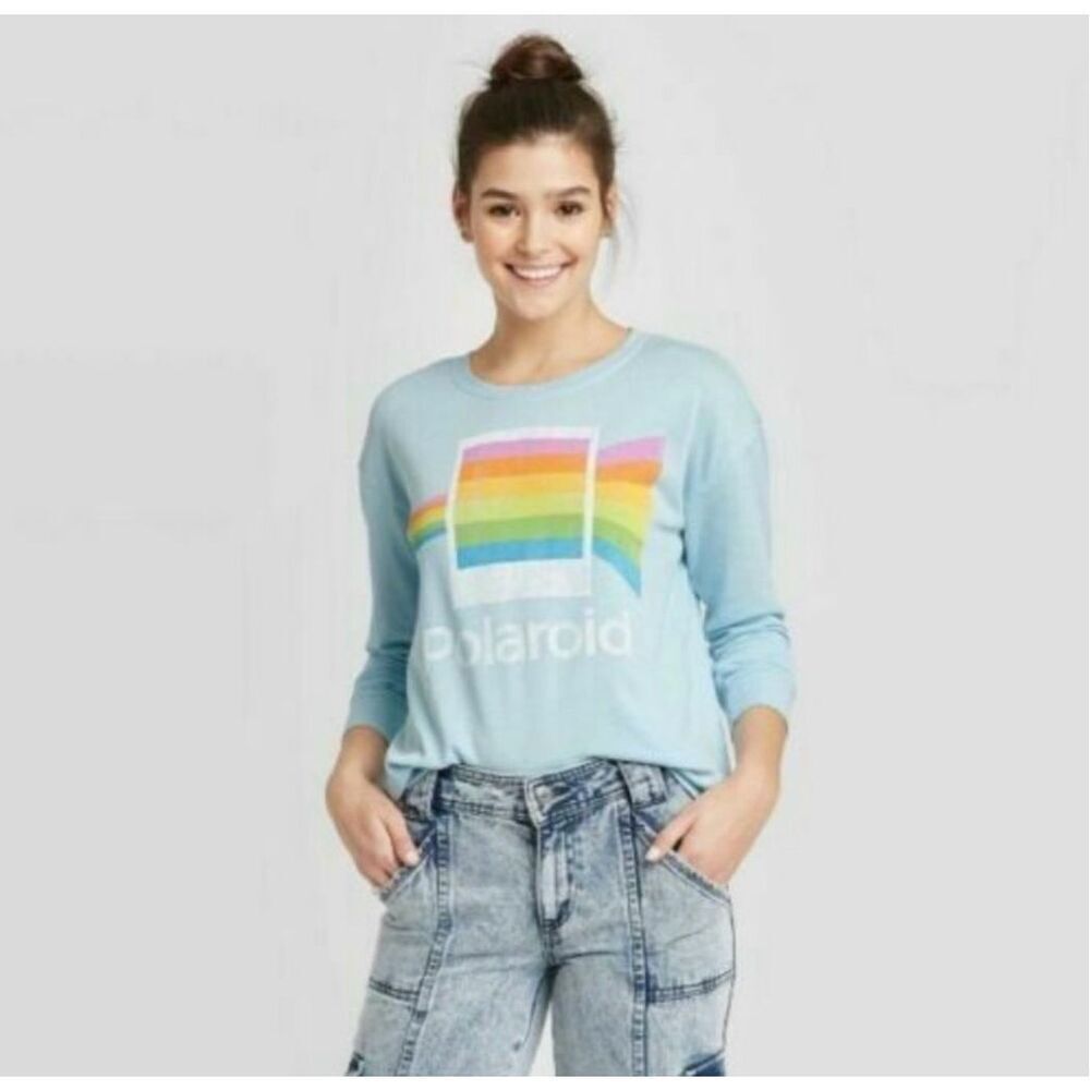 ✨Polaroid Blue Retro Light Crewneck Sz XL Blue Sweatshirt✨ - Picture 1 of 11